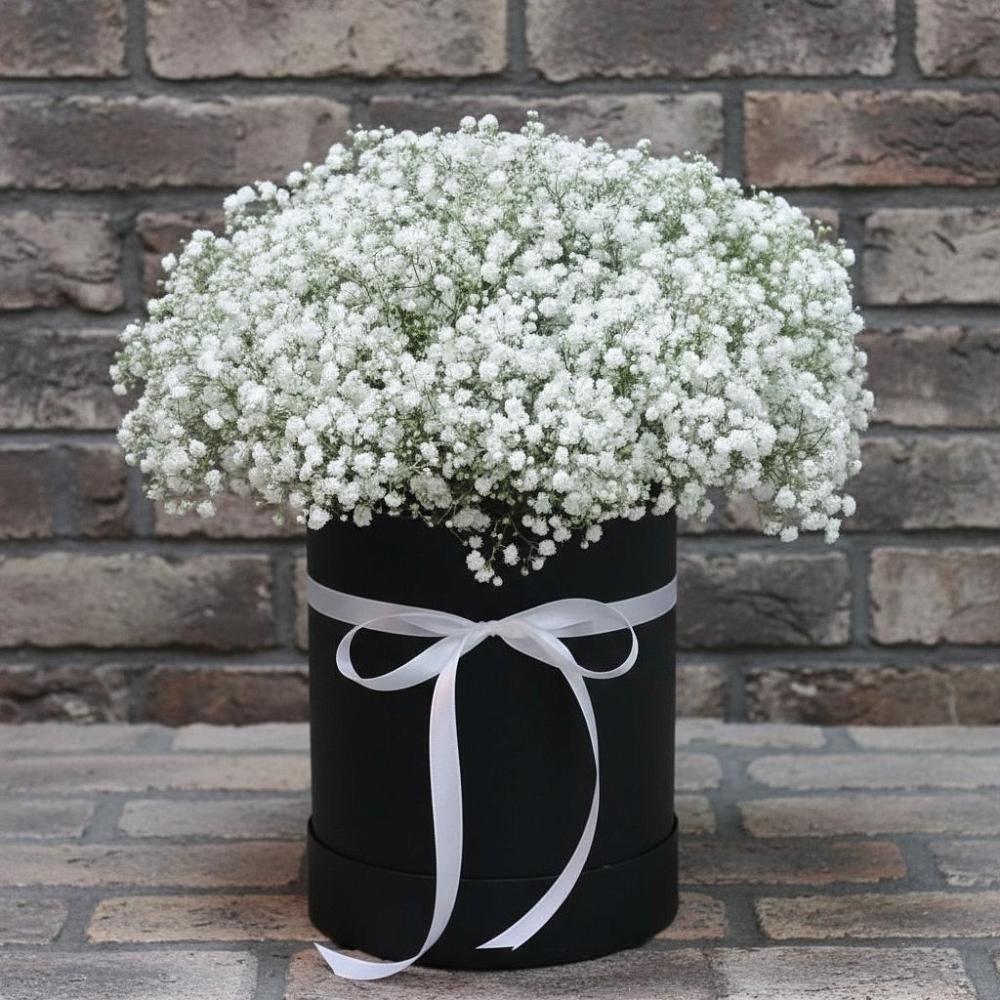 Цветочная композиция из Гипсофила в шляпной коробке в Туймазы