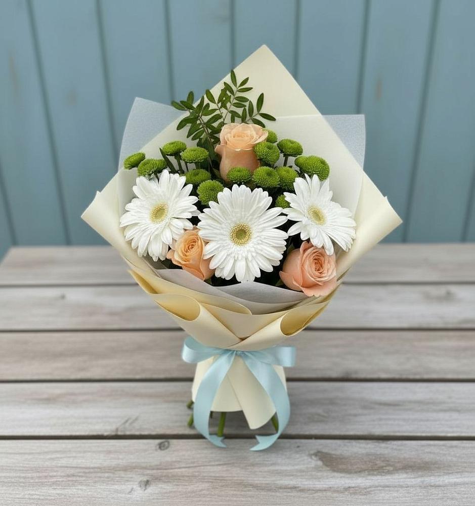Букет цветов из: Герберы, Розы и Хризантемы в Туймазы