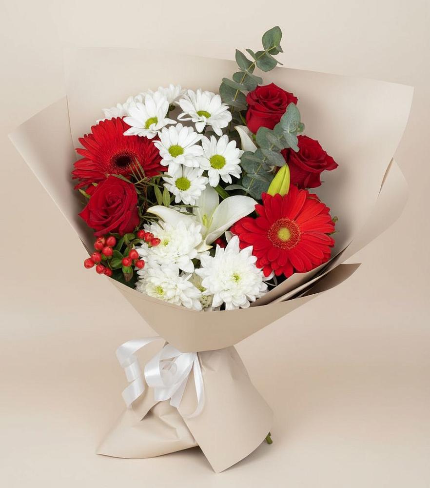 Букет цветов из: Розы, Хризантемы, Герберы и Лилии в Туймазы