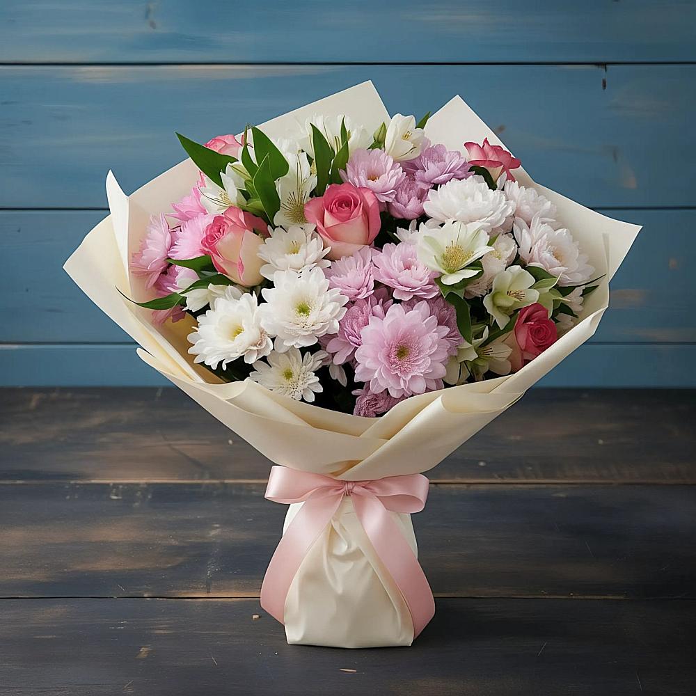 Букет цветов из: Хризантемы, Альстромерии и Розы в Туймазы